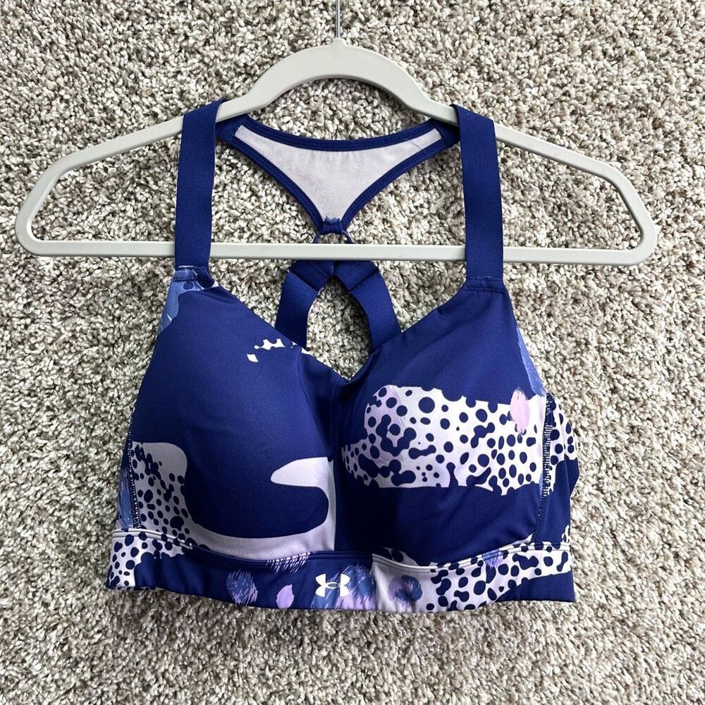 Under Armour Sports Bra Women’s Large Breathelux Blue and Purple Patterned